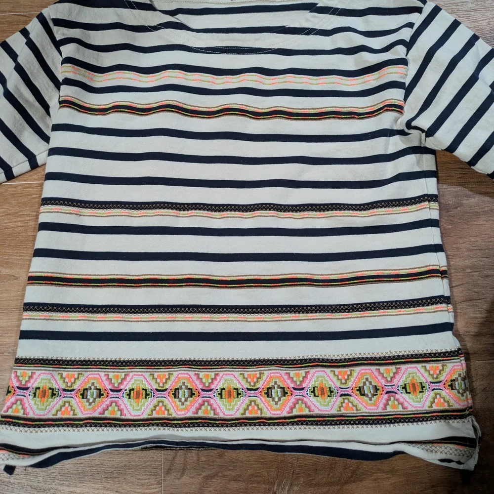 J. Crew Striped Multicolor Embroidered Top